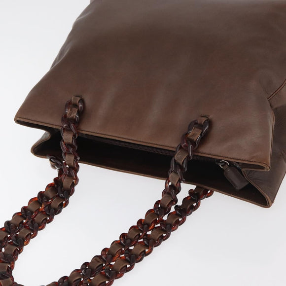PRADA Chain Tote Bag Leather Brown Auth ep10406