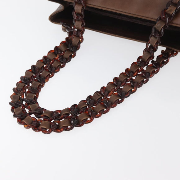 PRADA Chain Tote Bag Leather Brown Auth ep10406