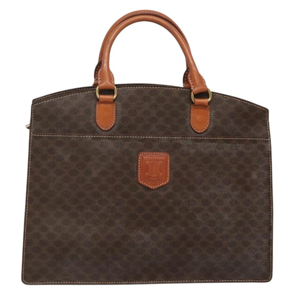 CELINE Macadam Canvas Hand Bag PVC Leather Brown Gold Auth ep10408