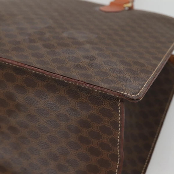 CELINE Macadam Canvas Hand Bag PVC Leather Brown Gold Auth ep10408