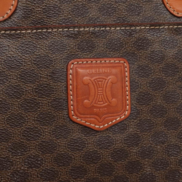 CELINE Macadam Canvas Hand Bag PVC Leather Brown Gold Auth ep10408