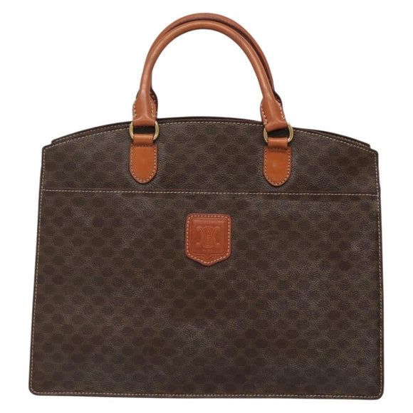 CELINE Macadam Canvas Hand Bag PVC Leather Brown Gold Auth ep10408