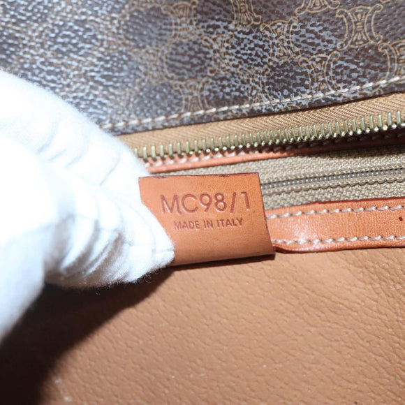 CELINE Macadam Canvas Hand Bag PVC Leather Brown Gold Auth ep10408