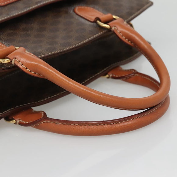 CELINE Macadam Canvas Hand Bag PVC Leather Brown Gold Auth ep10408