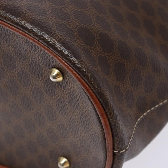 CELINE Macadam Canvas Hand Bag PVC Leather Brown Gold Auth ep10409