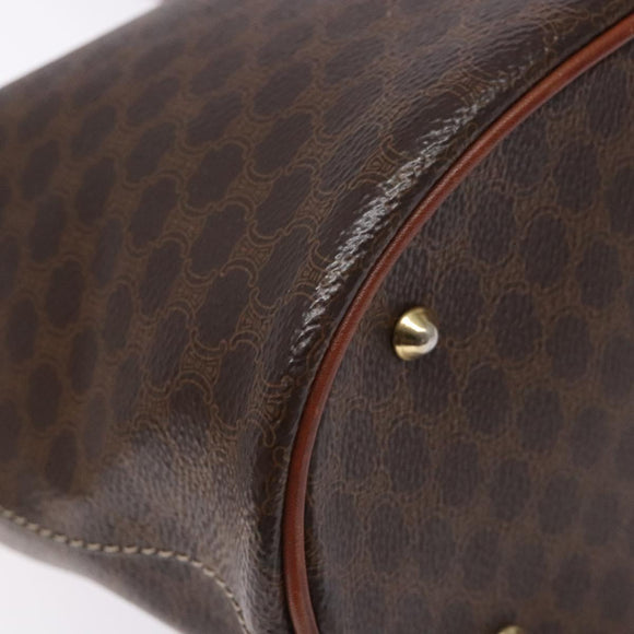 CELINE Macadam Canvas Hand Bag PVC Leather Brown Gold Auth ep10409