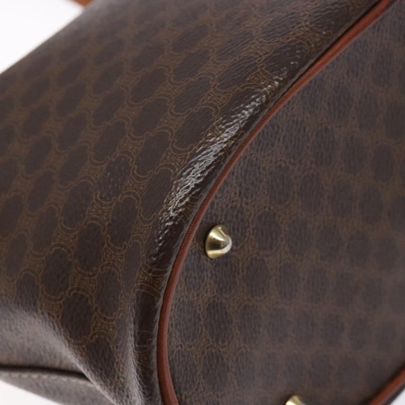 CELINE Macadam Canvas Hand Bag PVC Leather Brown Gold Auth ep10409