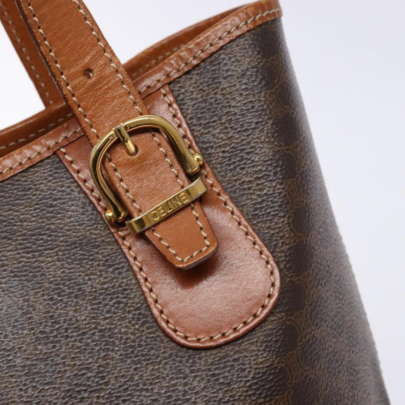 CELINE Macadam Canvas Hand Bag PVC Leather Brown Gold Auth ep10409