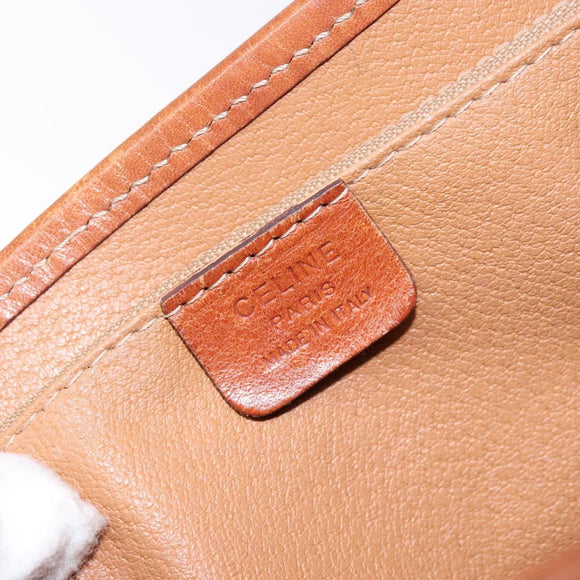 CELINE Macadam Canvas Hand Bag PVC Leather Brown Gold Auth ep10409