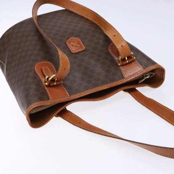 CELINE Macadam Canvas Hand Bag PVC Leather Brown Gold Auth ep10409