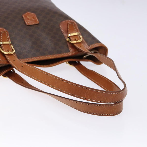 CELINE Macadam Canvas Hand Bag PVC Leather Brown Gold Auth ep10409
