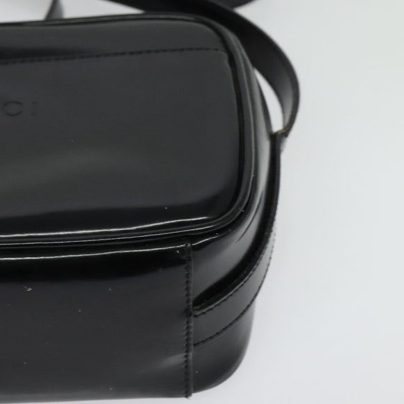 GUCCI Shoulder Bag Patent leather Black Silver Auth ep10410