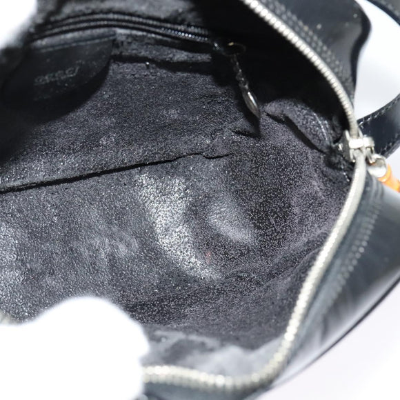 GUCCI Shoulder Bag Patent leather Black Silver Auth ep10410