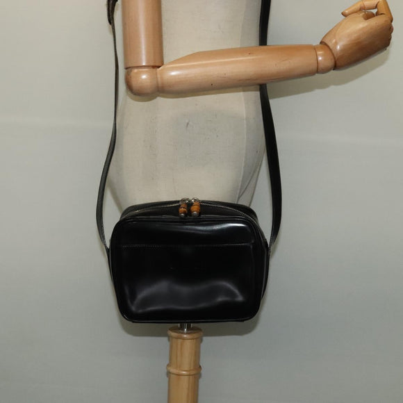 GUCCI Shoulder Bag Patent leather Black Silver Auth ep10410