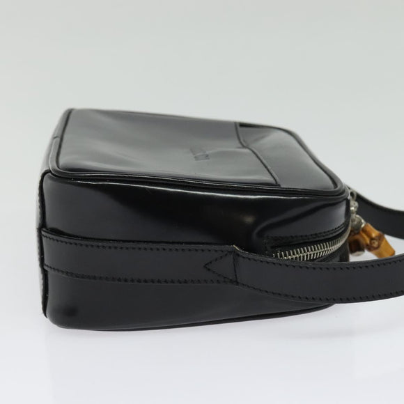 GUCCI Shoulder Bag Patent leather Black Silver Auth ep10410