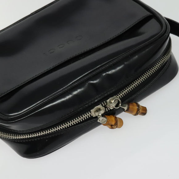 GUCCI Shoulder Bag Patent leather Black Silver Auth ep10410