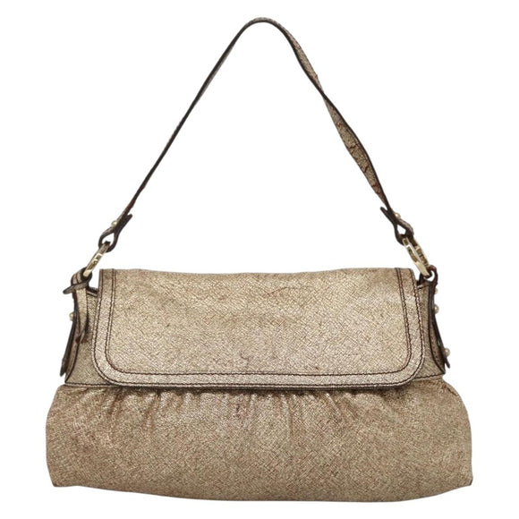FENDI Shoulder Bag Leather Gold Auth ep10421