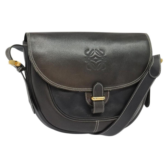 LOEWE Anagram Shoulder Bag Leather Green Gold Auth ep10432