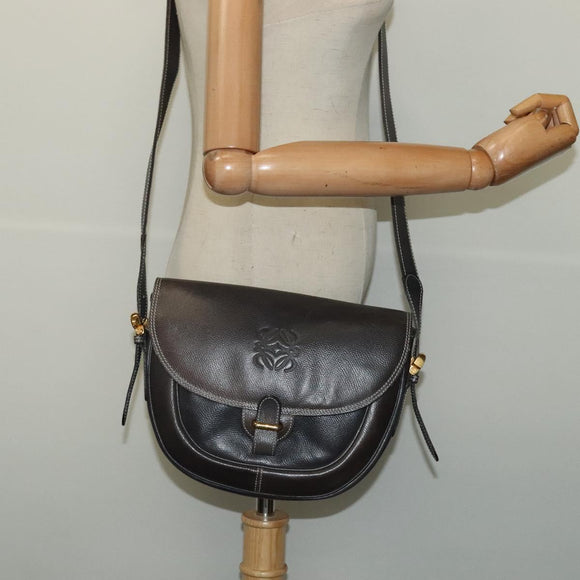 LOEWE Anagram Shoulder Bag Leather Green Gold Auth ep10432