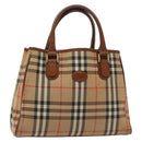 Burberrys Nova Check Hand Bag Canvas Gold Beige Auth ep10436-1