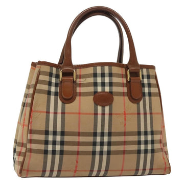 Burberrys Nova Check Hand Bag Canvas Gold Beige Auth ep10436