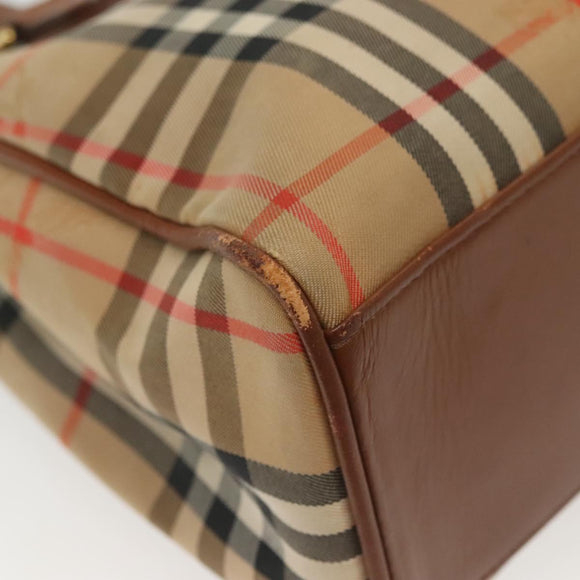 Burberrys Nova Check Hand Bag Canvas Gold Beige Auth ep10436