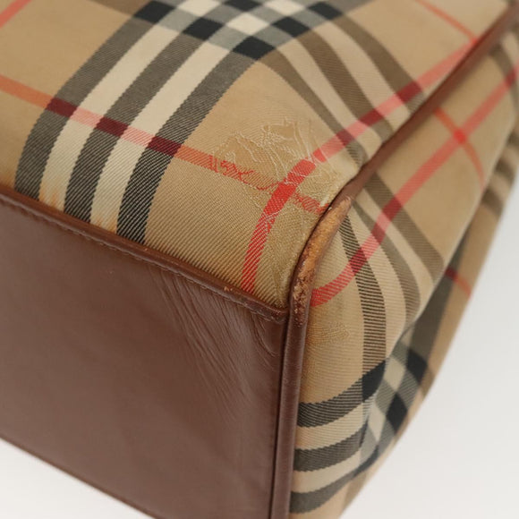 Burberrys Nova Check Hand Bag Canvas Gold Beige Auth ep10436