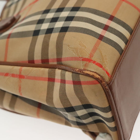 Burberrys Nova Check Hand Bag Canvas Gold Beige Auth ep10436