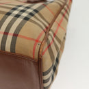 Burberrys Nova Check Hand Bag Canvas Gold Beige Auth ep10436-9