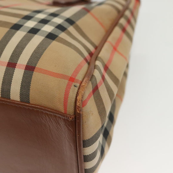 Burberrys Nova Check Hand Bag Canvas Gold Beige Auth ep10436