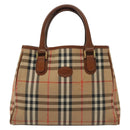 Burberrys Nova Check Hand Bag Canvas Gold Beige Auth ep10436-13