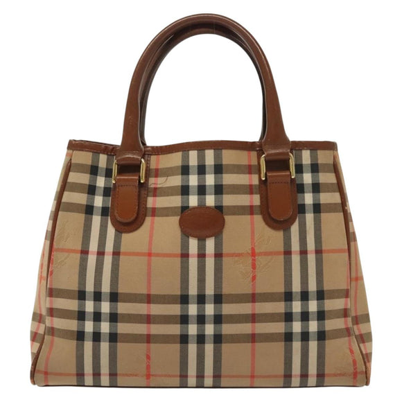 Burberrys Nova Check Hand Bag Canvas Gold Beige Auth ep10436