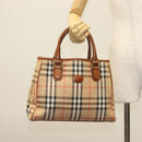 Burberrys Nova Check Hand Bag Canvas Gold Beige Auth ep10436-22