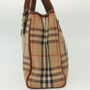Burberrys Nova Check Hand Bag Canvas Gold Beige Auth ep10436-3