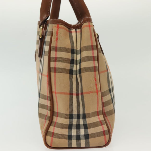 Burberrys Nova Check Hand Bag Canvas Gold Beige Auth ep10436