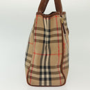 Burberrys Nova Check Hand Bag Canvas Gold Beige Auth ep10436-4