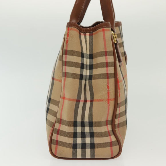 Burberrys Nova Check Hand Bag Canvas Gold Beige Auth ep10436