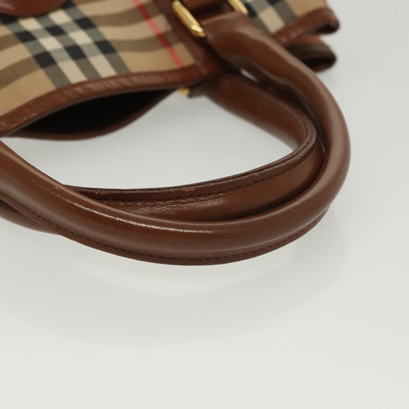 Burberrys Nova Check Hand Bag Canvas Gold Beige Auth ep10436