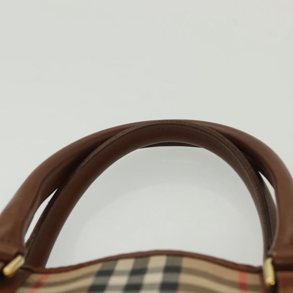 Burberrys Nova Check Hand Bag Canvas Gold Beige Auth ep10436