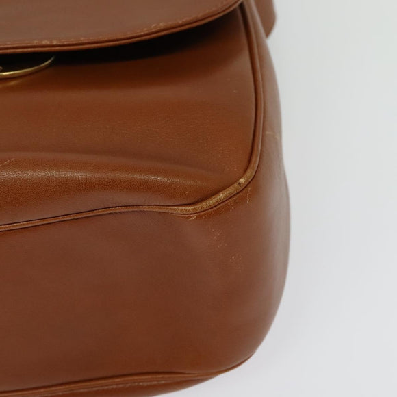 CELINE Shoulder Bag Leather Brown Gold Auth ep10441