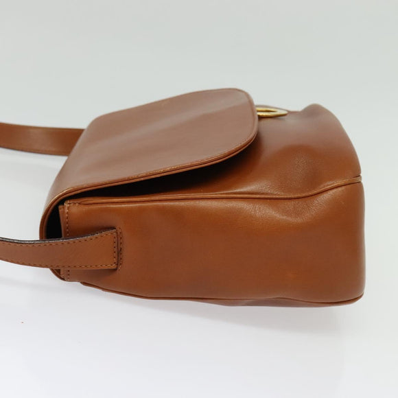 CELINE Shoulder Bag Leather Brown Gold Auth ep10441