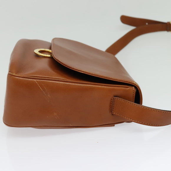 CELINE Shoulder Bag Leather Brown Gold Auth ep10441