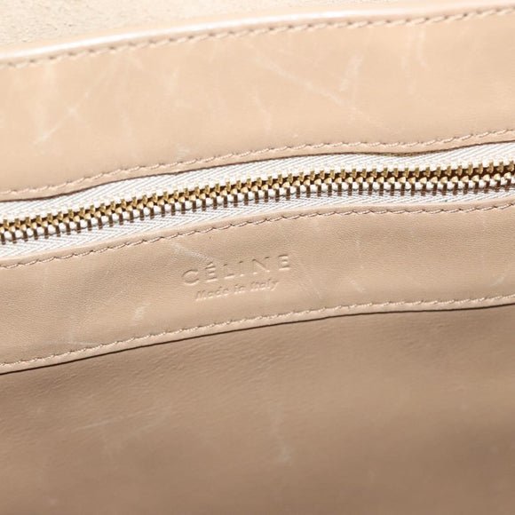 CELINE Hand Bag Leather Beige Gold Auth ep10443