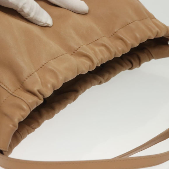 CELINE Hand Bag Leather Beige Gold Auth ep10443