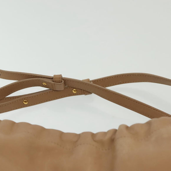 CELINE Hand Bag Leather Beige Gold Auth ep10443