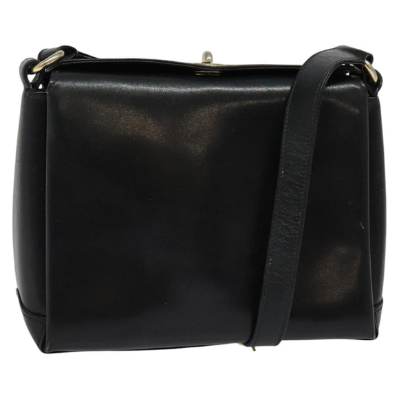 GUCCI Shoulder Bag Leather Black Gold Auth ep10445