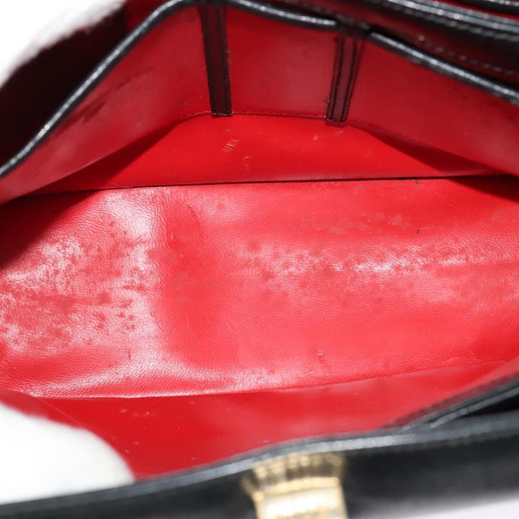 GUCCI Shoulder Bag Leather Black Gold Auth ep10445