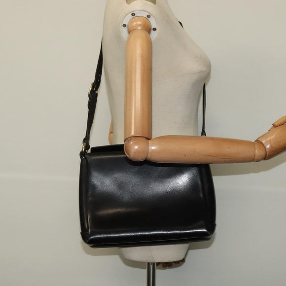 GUCCI Shoulder Bag Leather Black Gold Auth ep10445