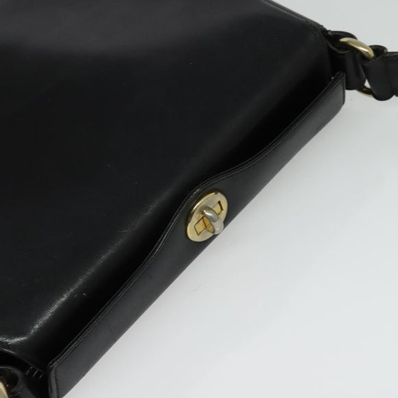 GUCCI Shoulder Bag Leather Black Gold Auth ep10445