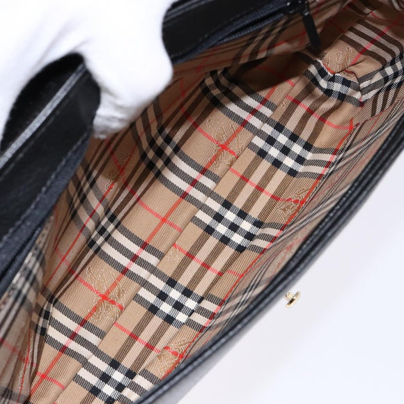 Burberrys Hand Bag Leather Black Gold Auth ep10446